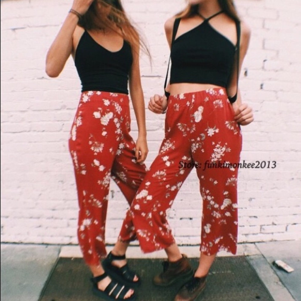 RARE Brandy Melville Red Floral Pants